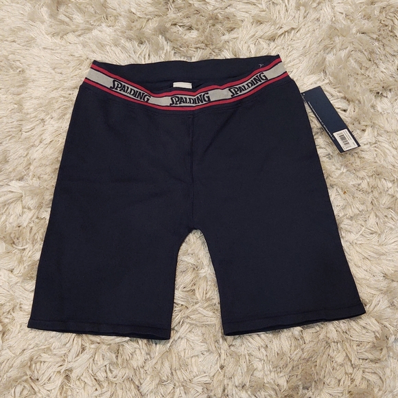 Spalding Solid Ribbed Navy Bike Shorts M NWT - Picture 5 of 5